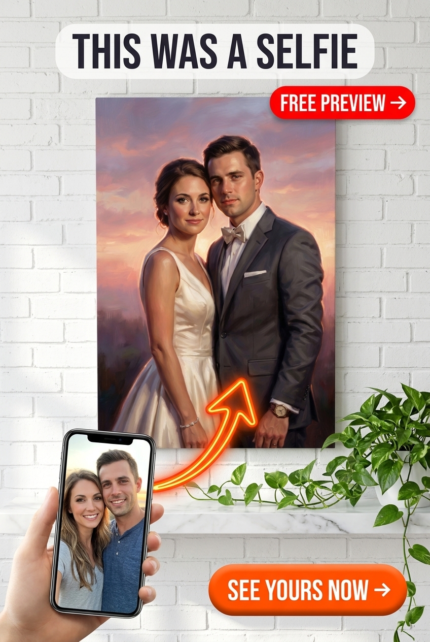 Custom Wedding Couple Portrait — Romantic Sunset Canvas from Photo