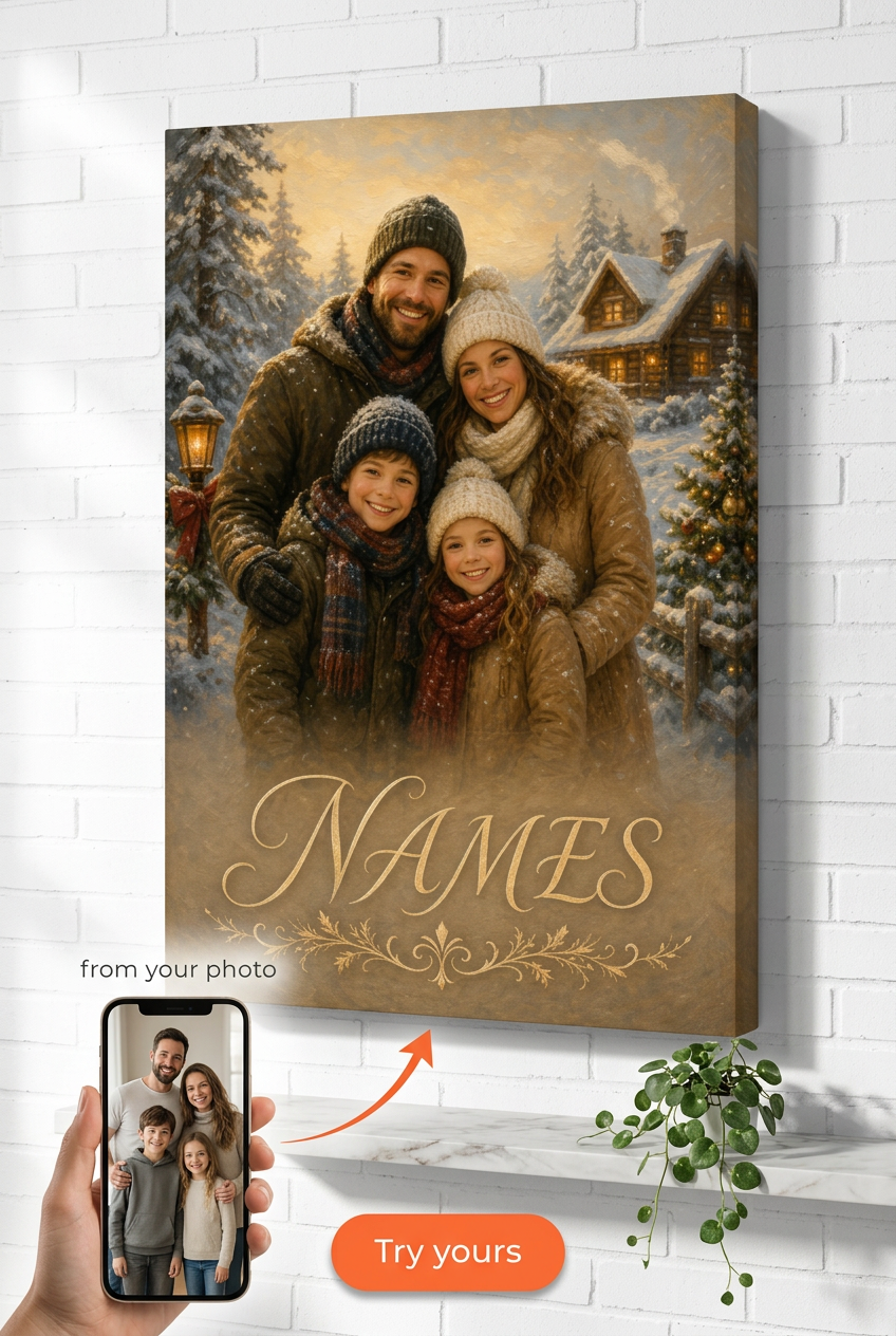 Christmas Family in the Snow Custom Portrait from Photo | Personalized Undefined Gift