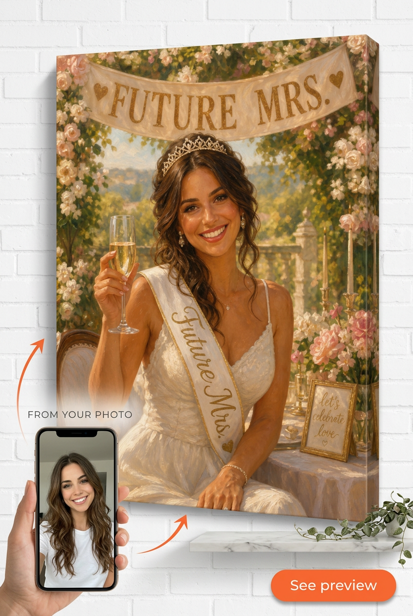 Future Mrs. Bachelorette Gift — Bridal Celebration Canvas from Photo
