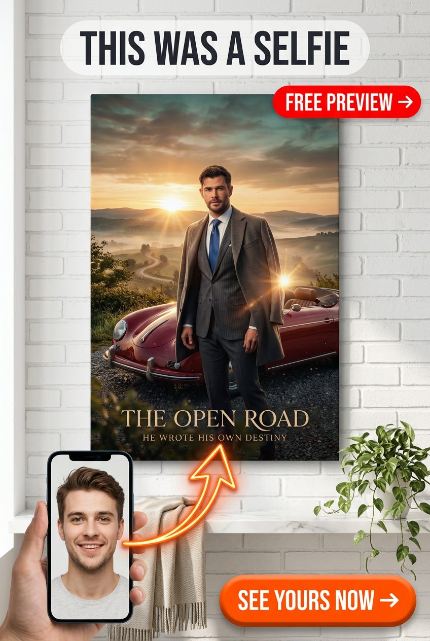 Custom Sunset Man Portrait — Heroic Drive Canvas from Photo