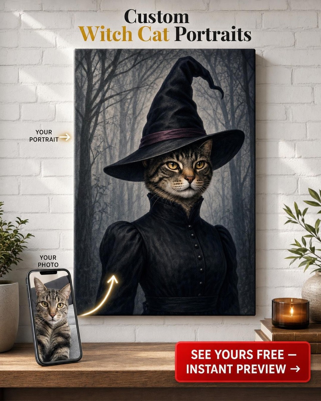 Victorian Witch Cat Portrait from Photo