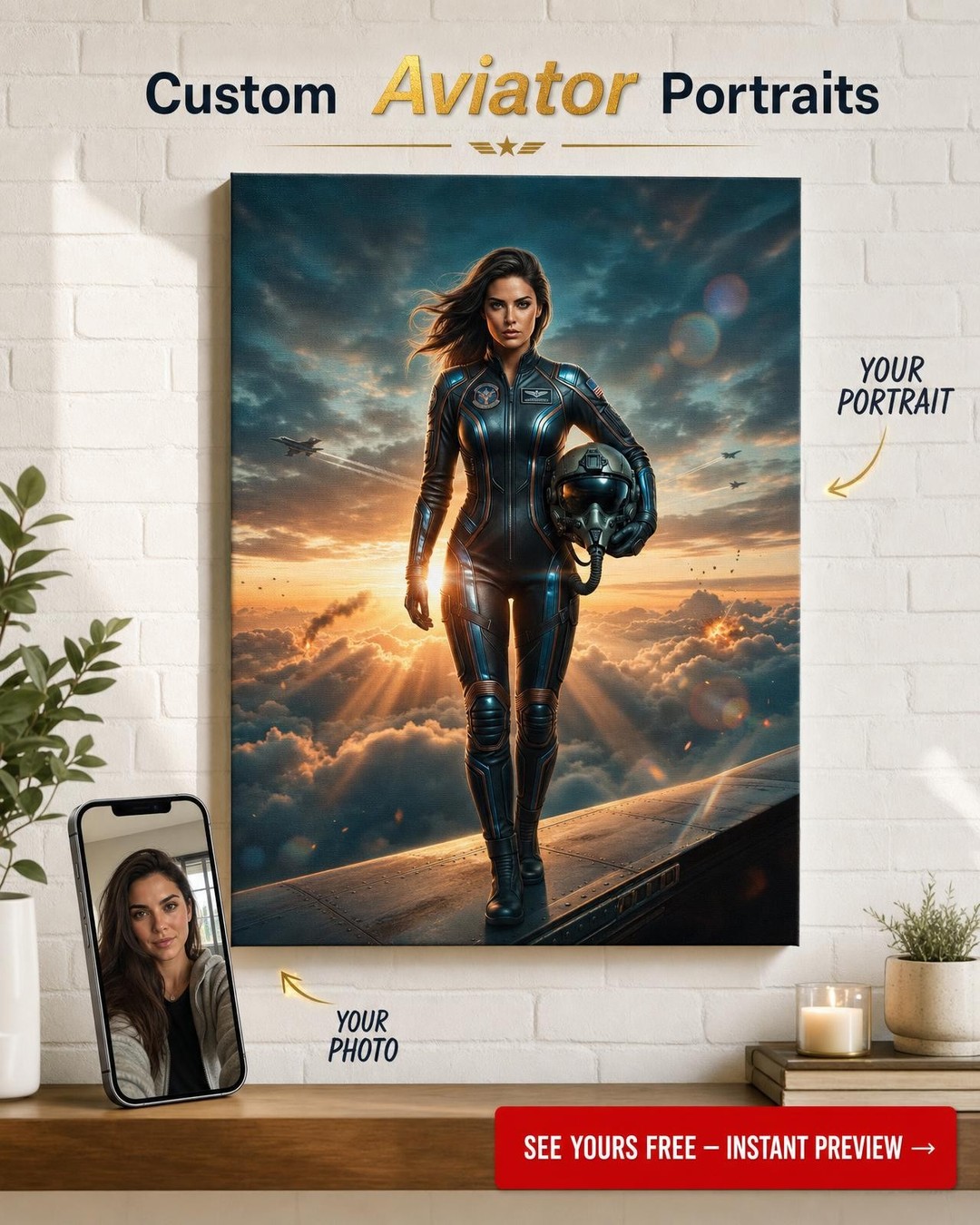Custom Aviatrix Portrait Gift – Heroic Canvas