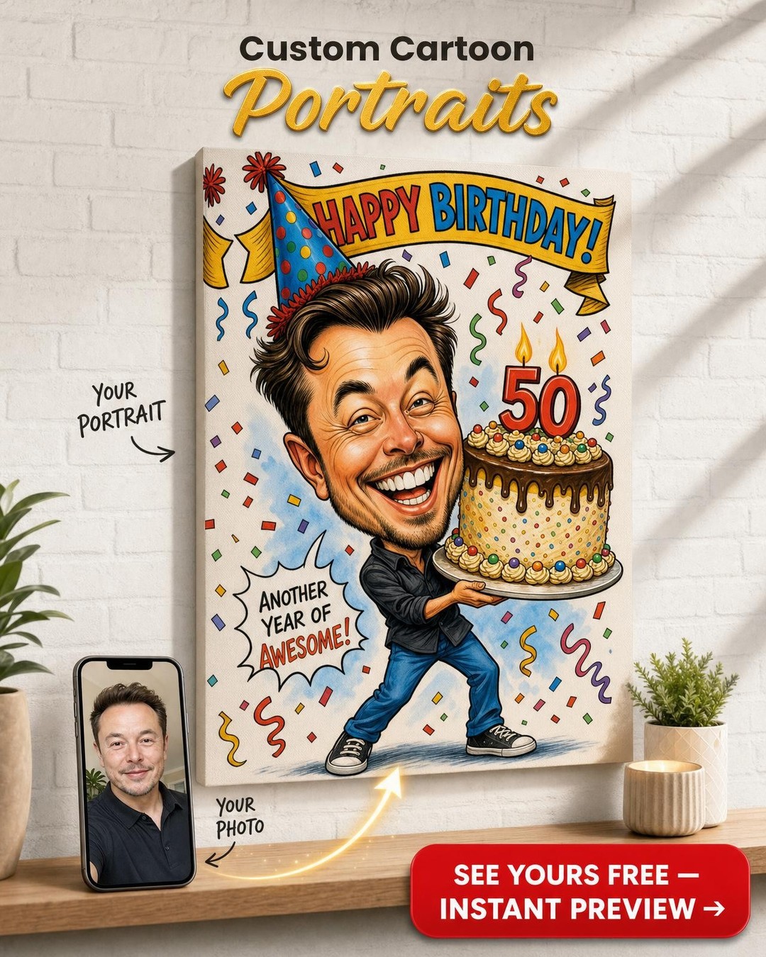 Custom Caricature Birthday Canvas Gift