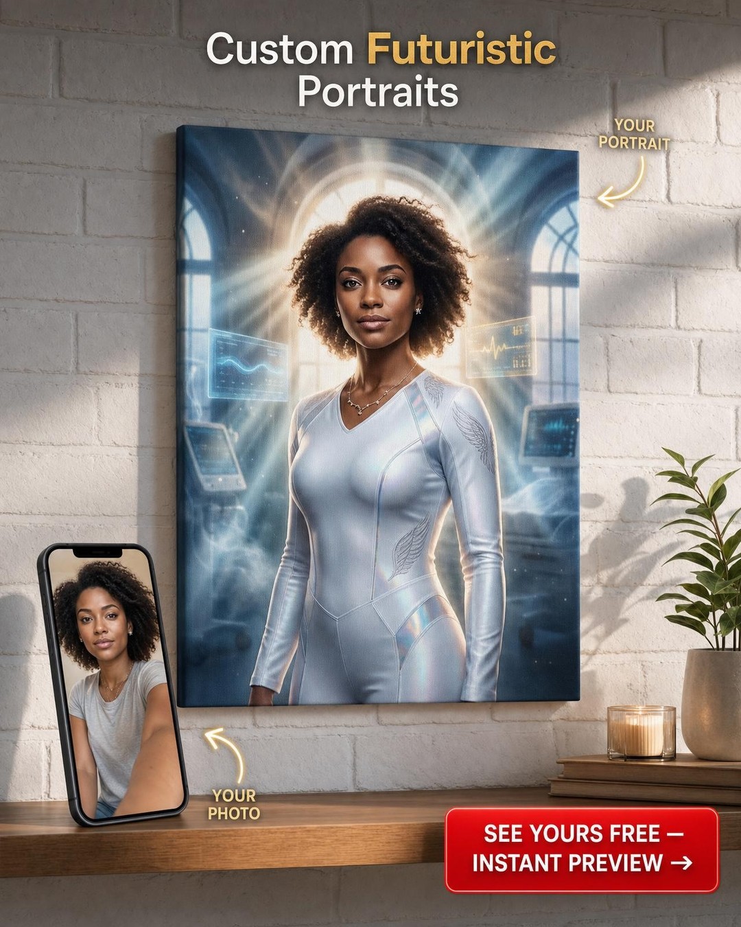 Custom Superhero Man Portrait — Heroic Canvas for Woman