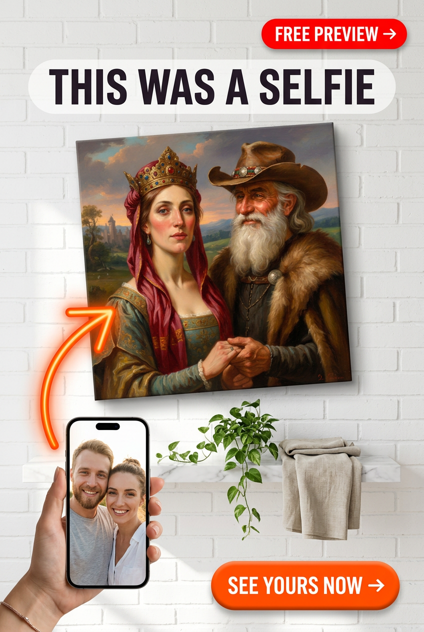 Custom Fantasy Couple Portrait — Regal Throne Canvas from Photo