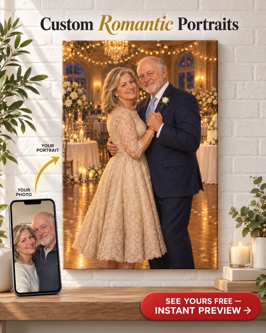 Our First Dance Anniversary Custom Portrait from Photo | Personalized Ballroom Dance Gift