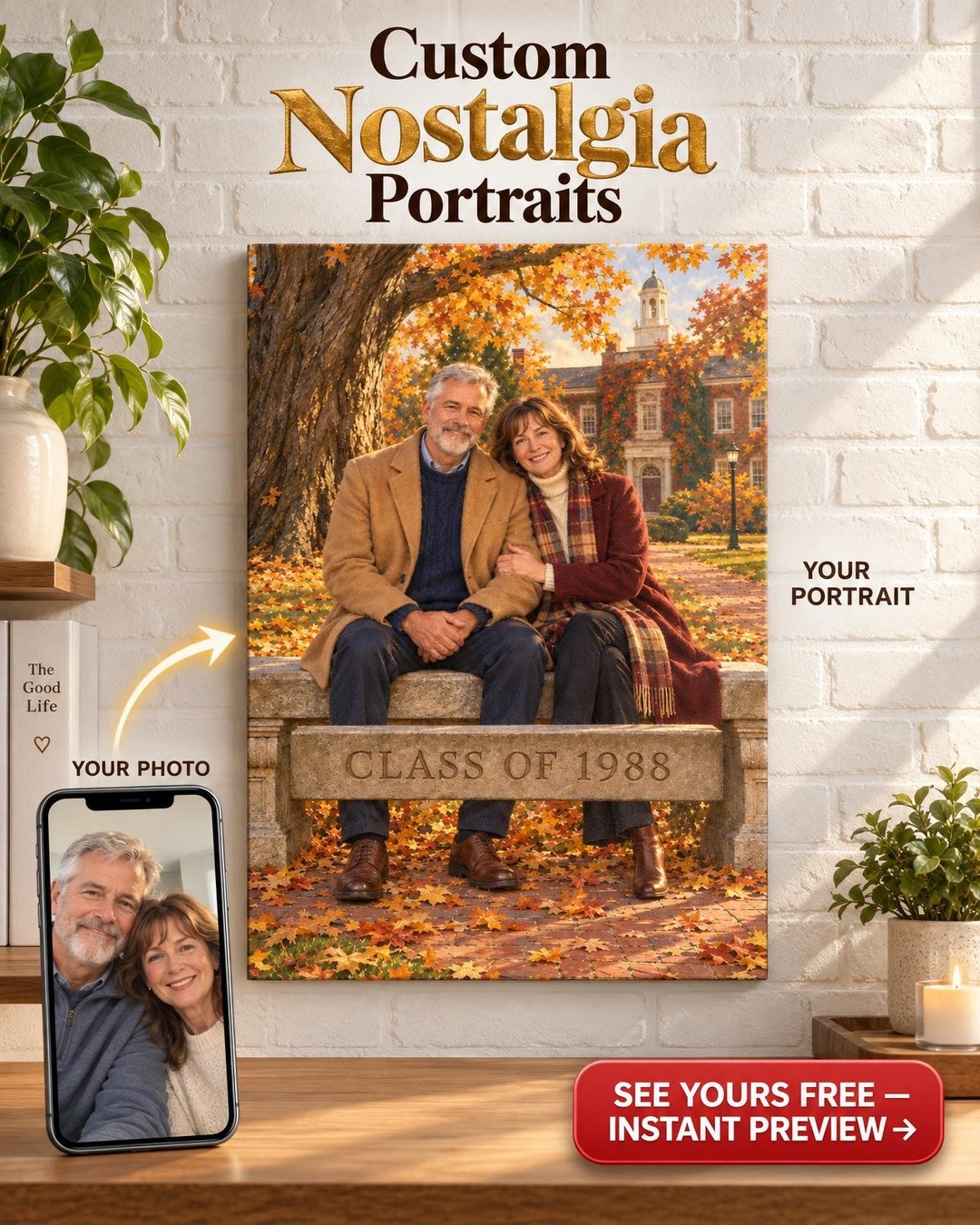 College Sweethearts Custom Portrait from Photo | Personalized Campus Portrait Gift