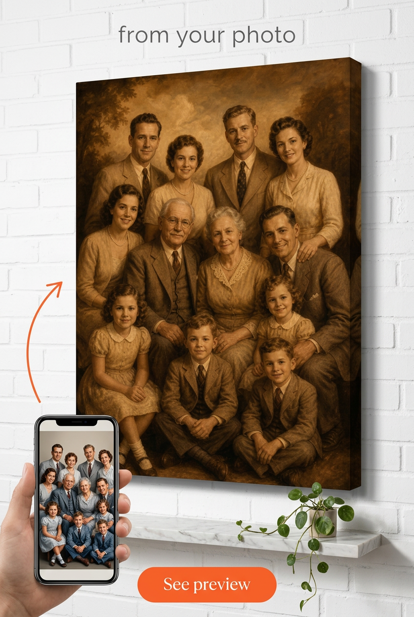 Family Portrait with Deceased Loved One — Vintage Sepia Canvas