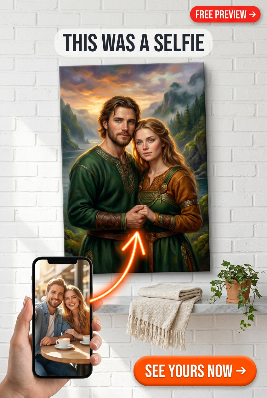 Saga de Amor Épico: Retrato de Casal Viking