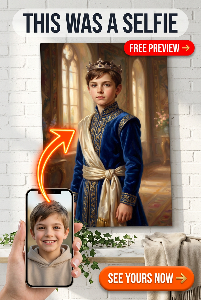 Custom Royal Boy Portrait — Regal Crown & Castle Canvas