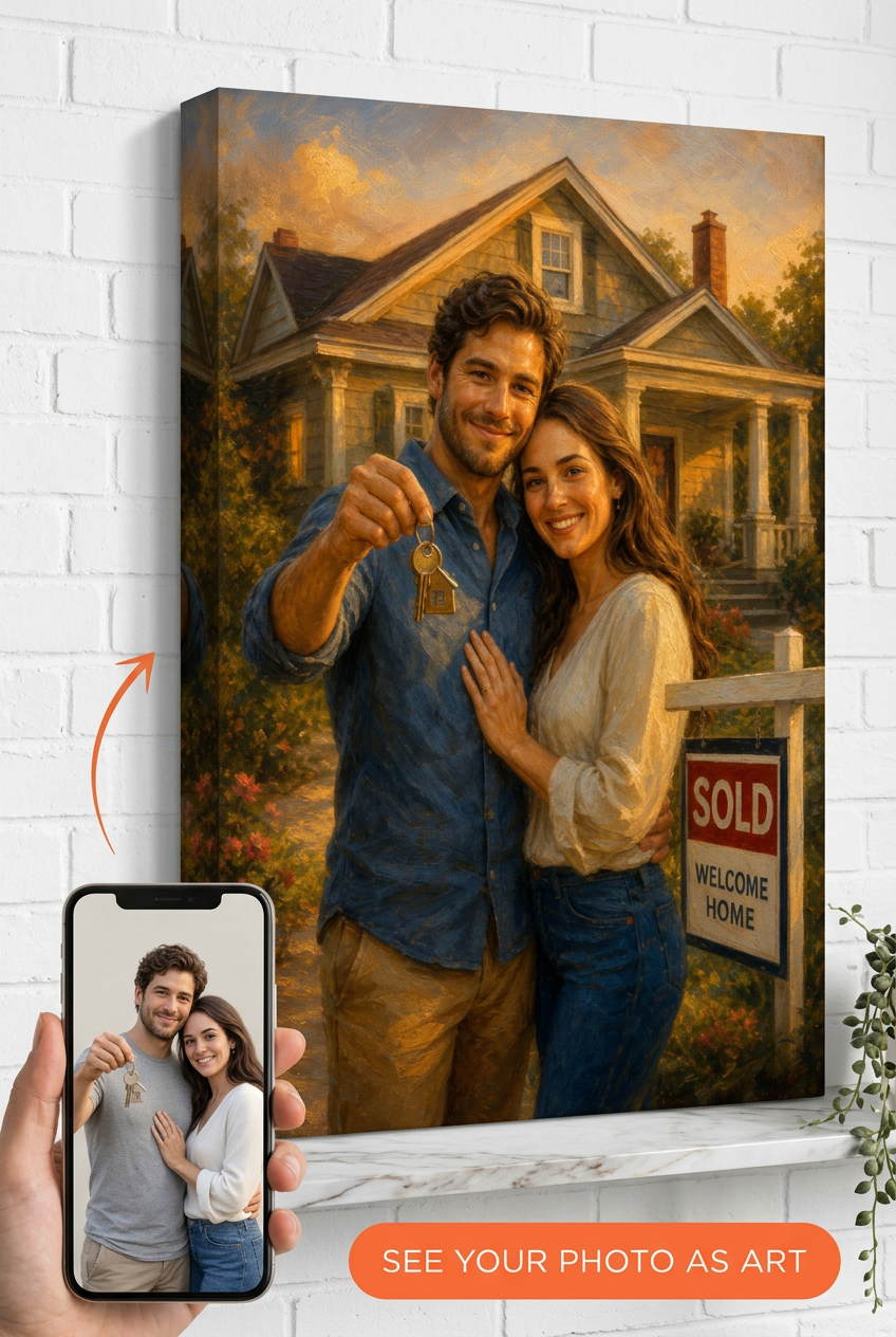 Custom NewHome Couple Portrait — Celebrate Your Dream Home from Photo