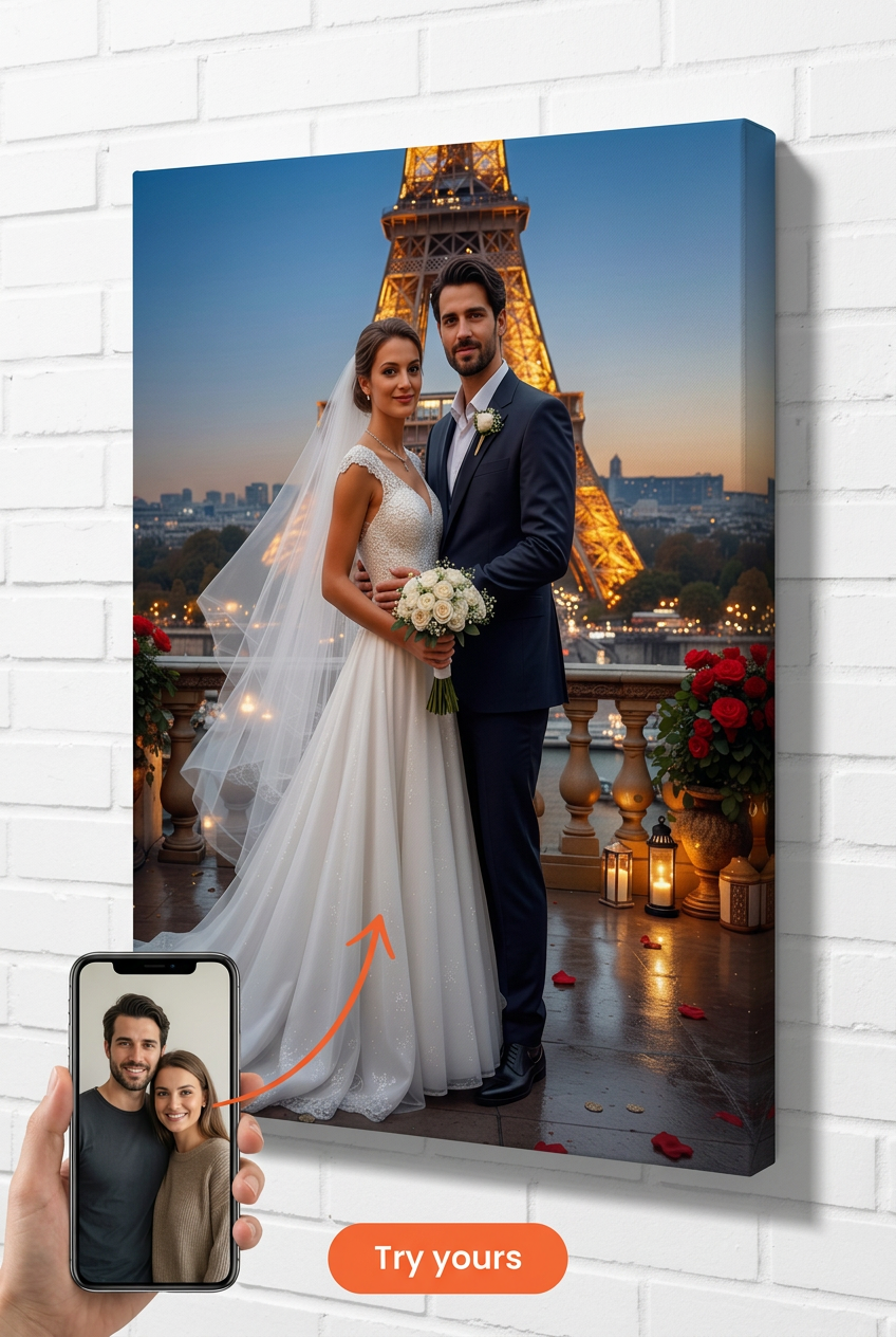 Eiffel Tower Wedding Custom Portrait from Photo | Personalized Undefined Gift