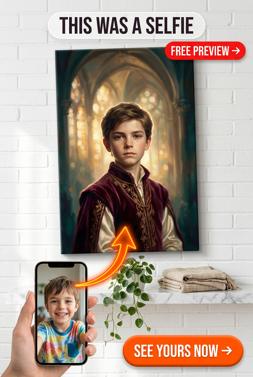 Custom Royal Boy Portrait Canvas — Regal AI Art from Photo