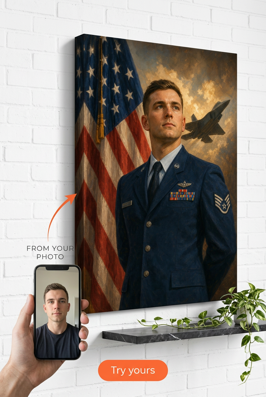 Custom Military Single-Man Portrait — Heroic Fighter Pilot Canvas