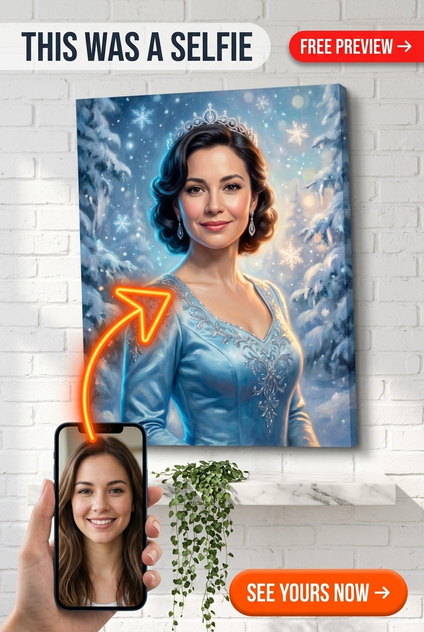 Custom Winter Single Woman Portrait — Regal Snow Queen Canvas