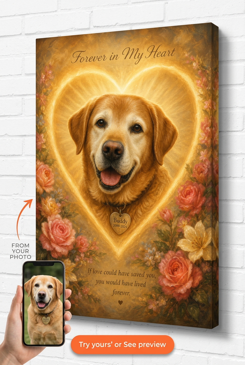 Custom Pet Memorial Dog Portrait — Forever in My Heart Canvas