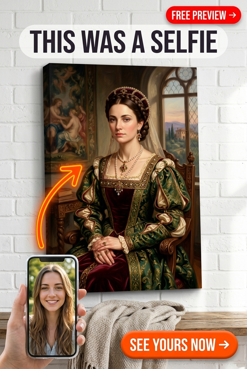 Custom Renaissance Woman Portrait — Regal Crown Canvas from Photo