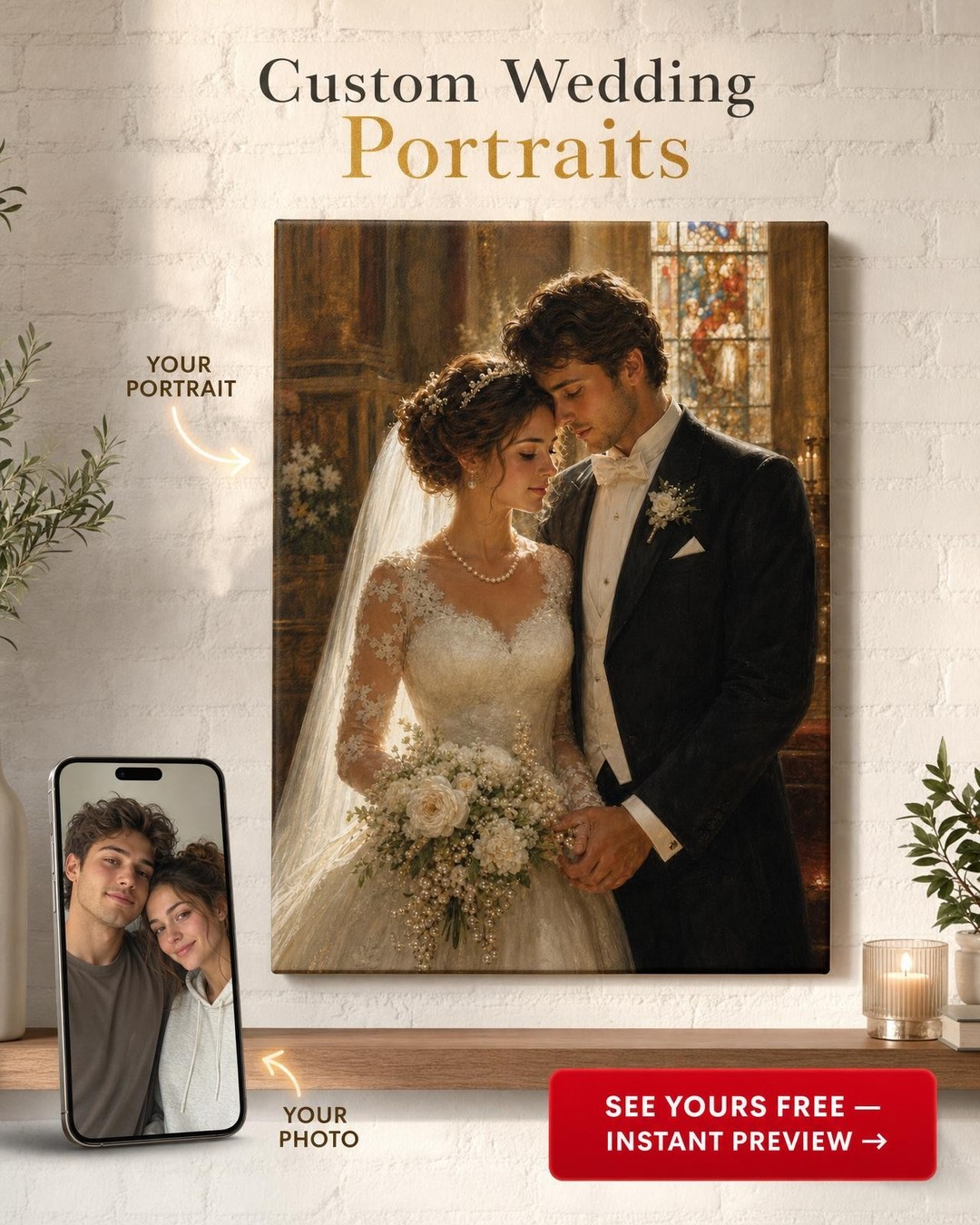 Custom Wedding Couple Portrait — Serene AI Art from Photo