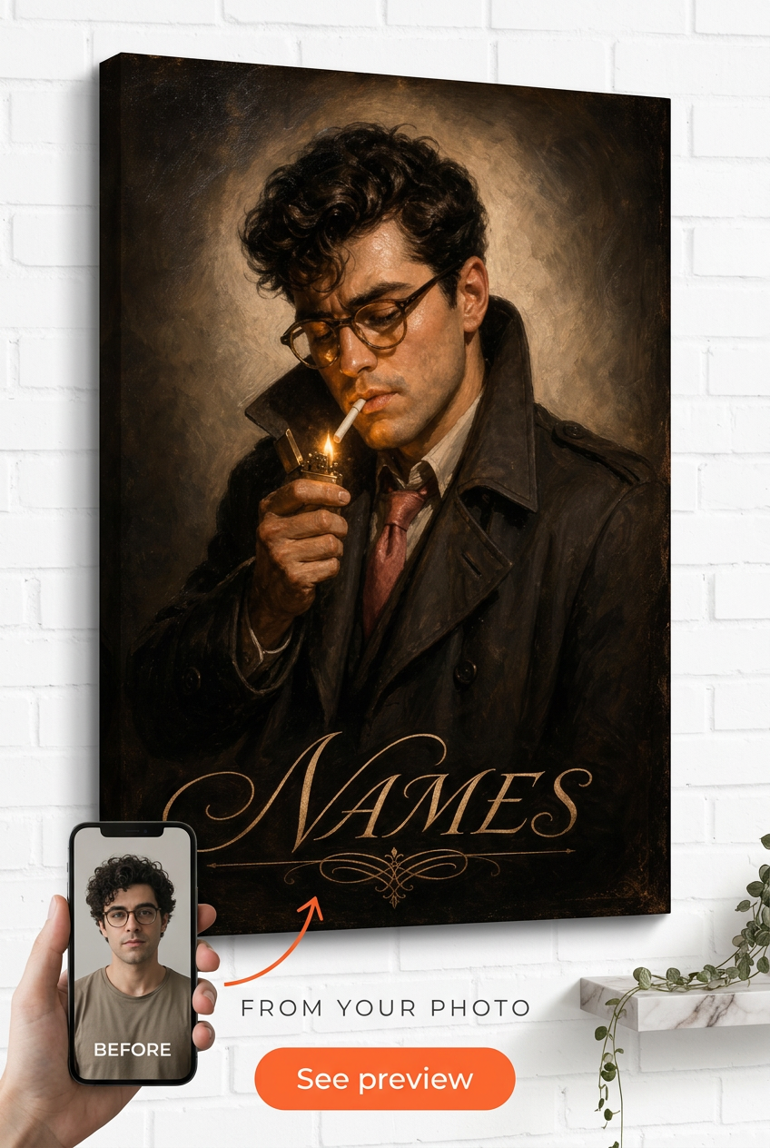 Custom 1940s Hollywood Streetlamp Detective Portrait from Photo | Personalized Undefined Gift