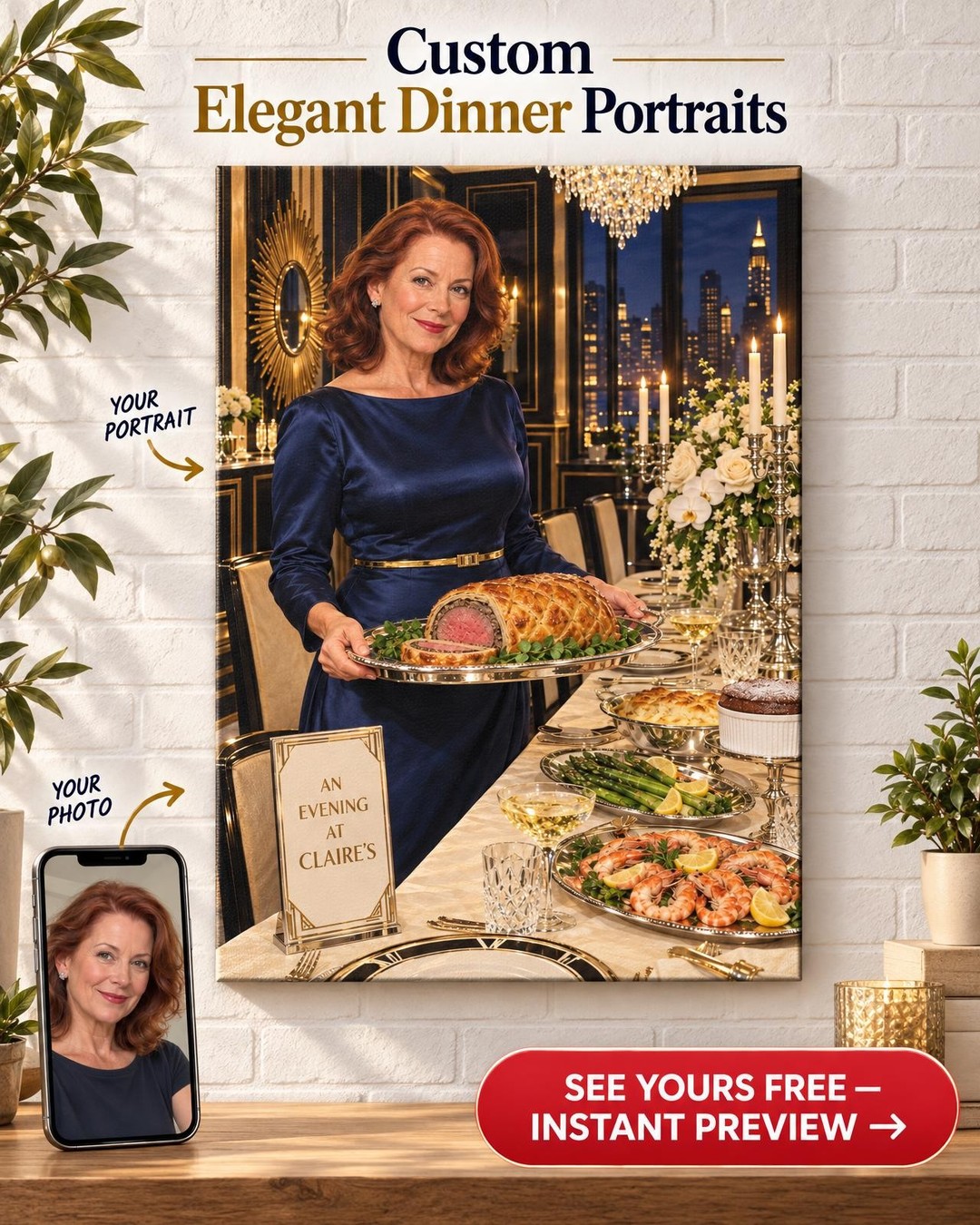 Dinner Party Custom Portrait from Photo | Personalized Hostess Portrait Gift