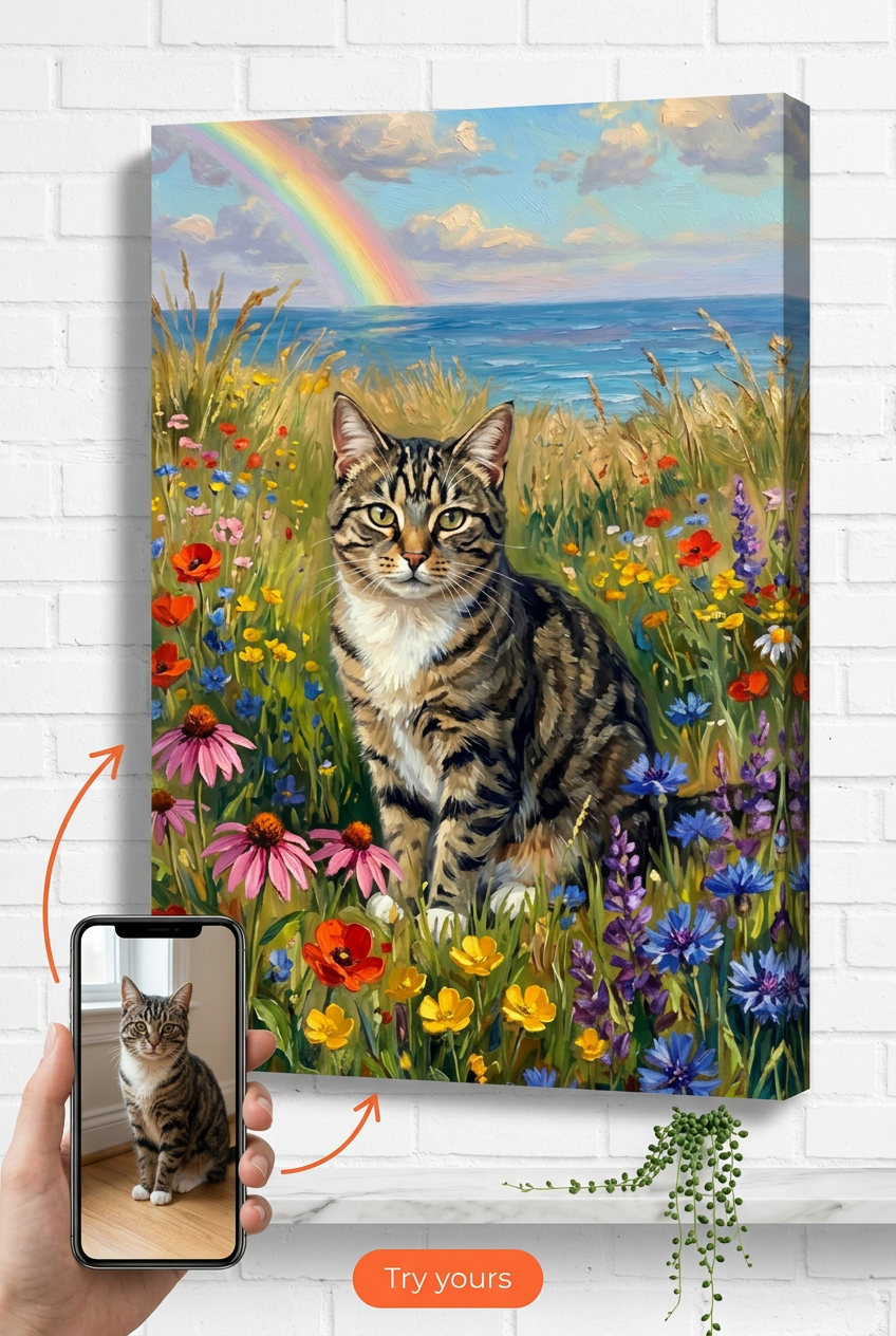 Custom Cat Pet Portrait — Whimsical Canvas