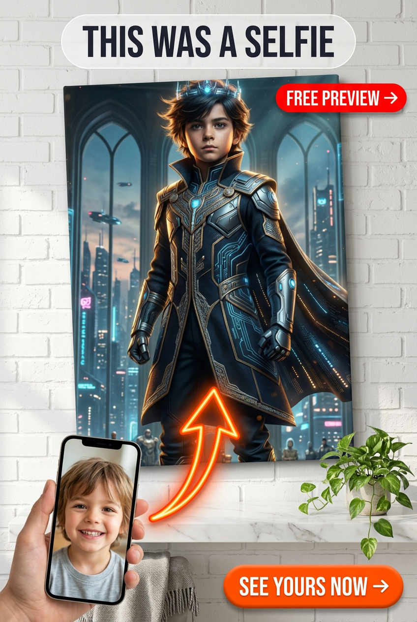 Custom Sci-Fi Boy Portrait — Heroic Futuristic Canvas from Photo