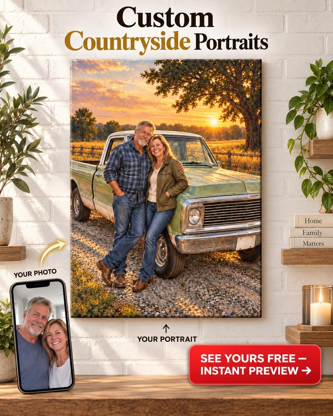 Golden Hour Back Road Custom Truck Portrait from Photo | Personalized Truck Gift