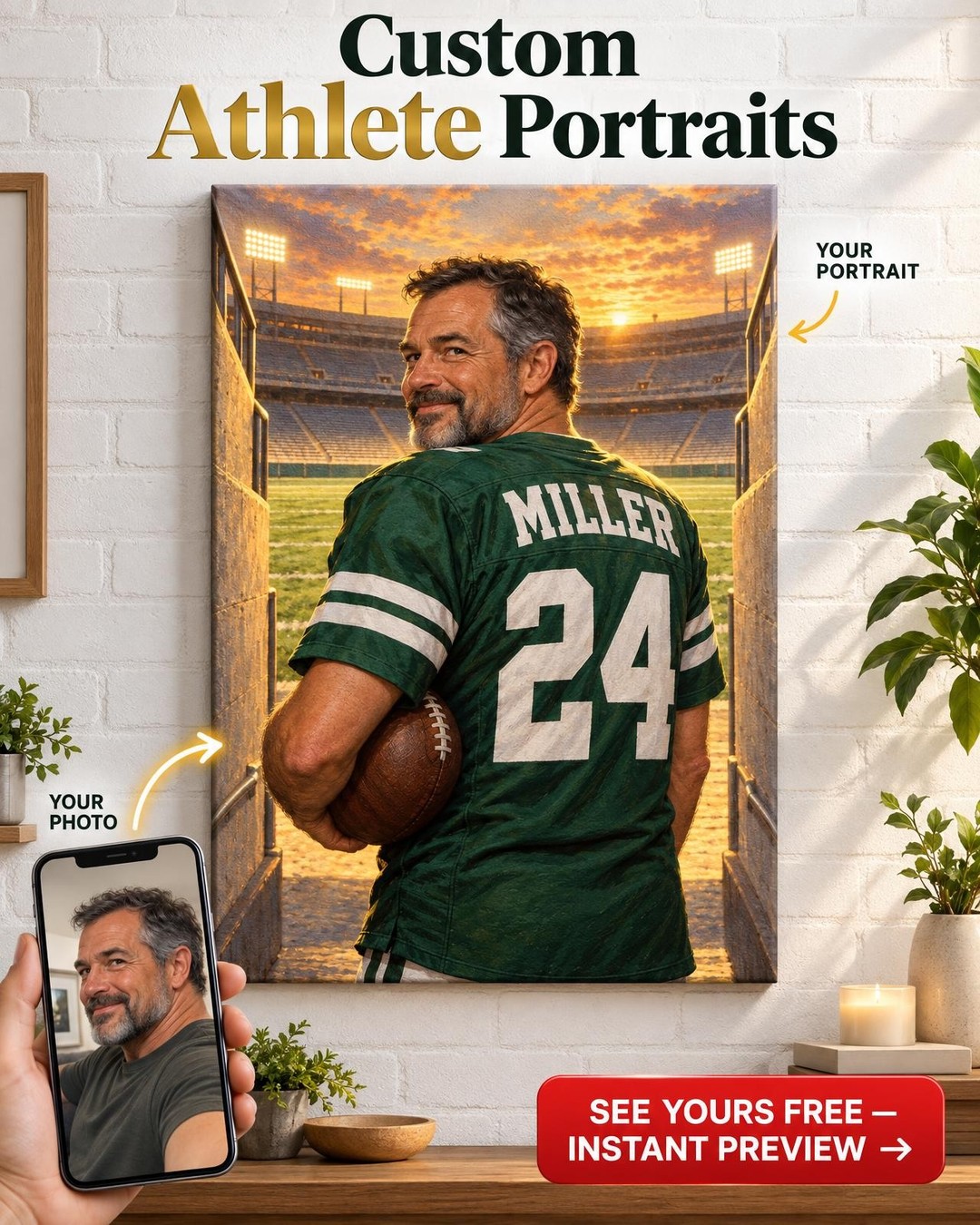 Heroic Stadium Tunnel Custom Portrait from Photo | Personalized Game Day Gift