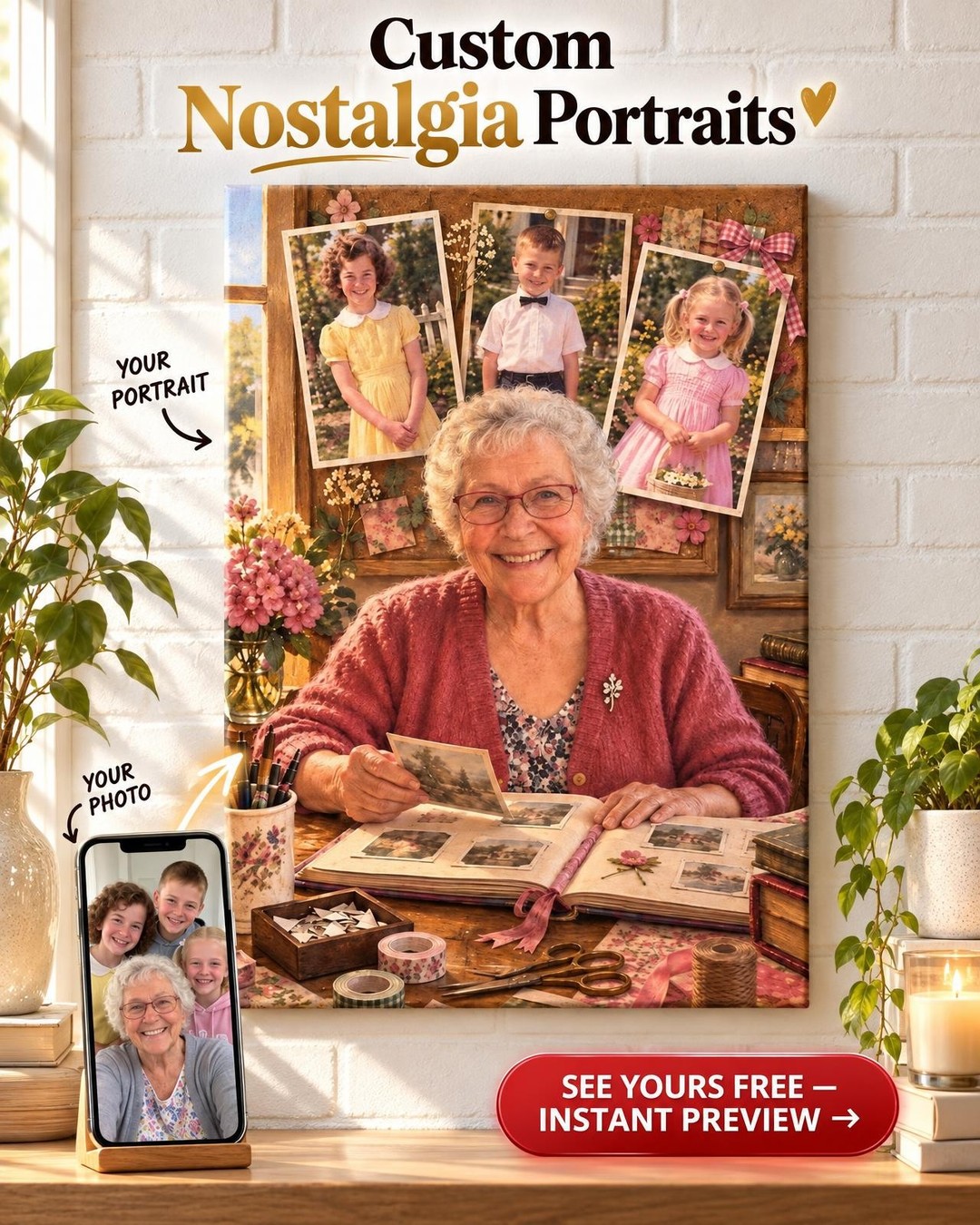 The Scrapbook Table Custom Portrait from Photo | Personalized Memory Keeper Gift