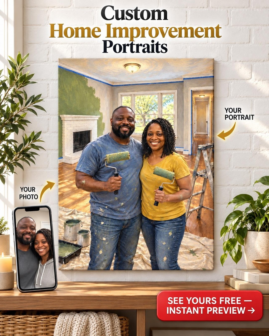 Making It Ours Paint Rollers Custom Portrait from Photo | Personalized New Home Gift