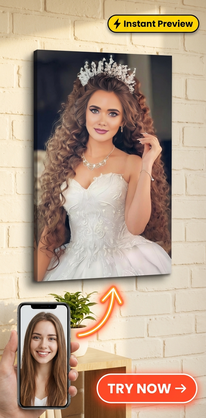 Custom Royal Woman Portrait — Regal Crown Canvas from Photo