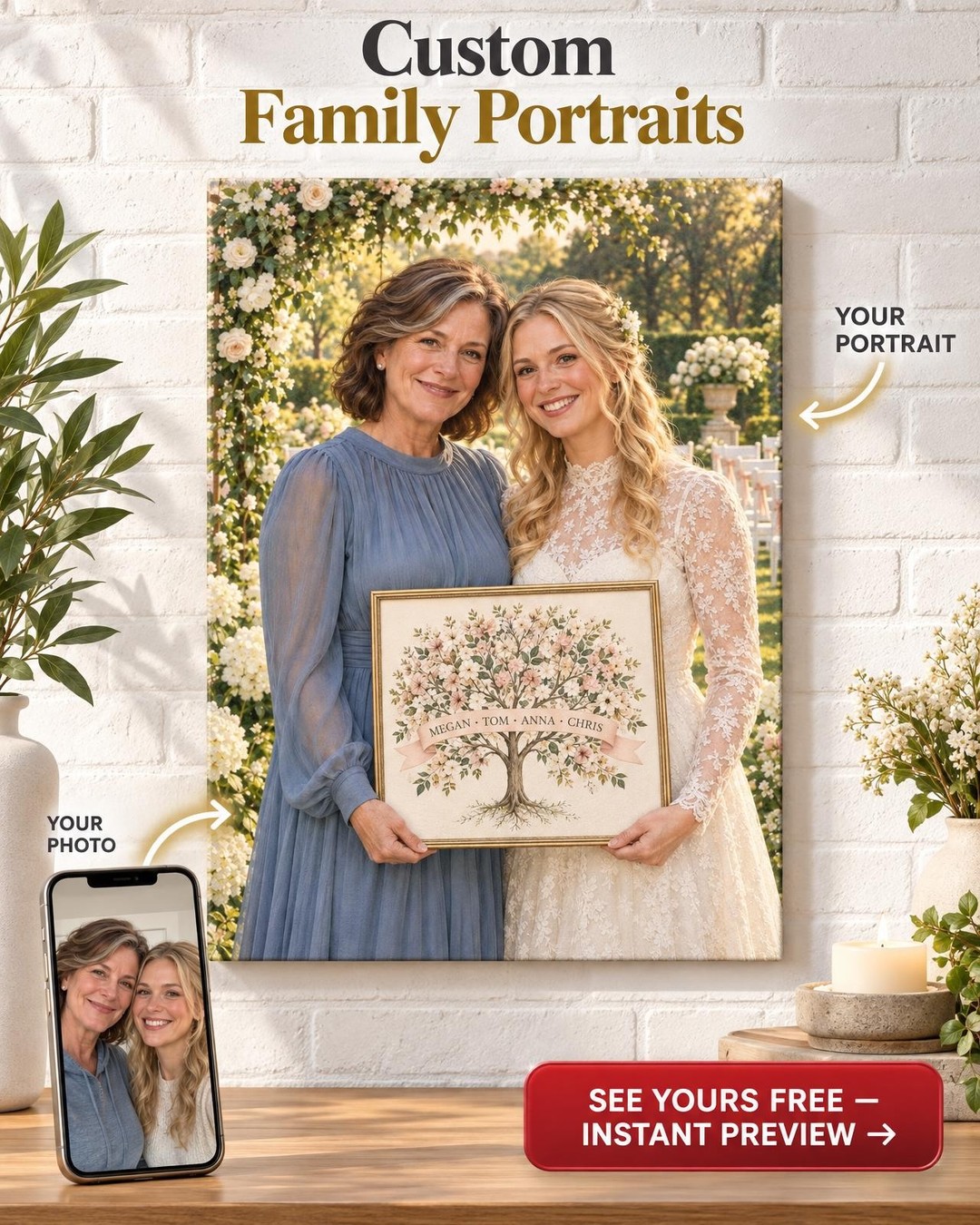 Her Bonus Daughter’s Wedding Custom Portrait from Photo | Personalized Bonus Mom Gift