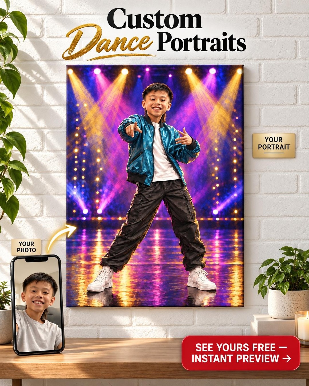 Showtime Dance Custom Portrait from Photo | Personalized Dance Recital Gift