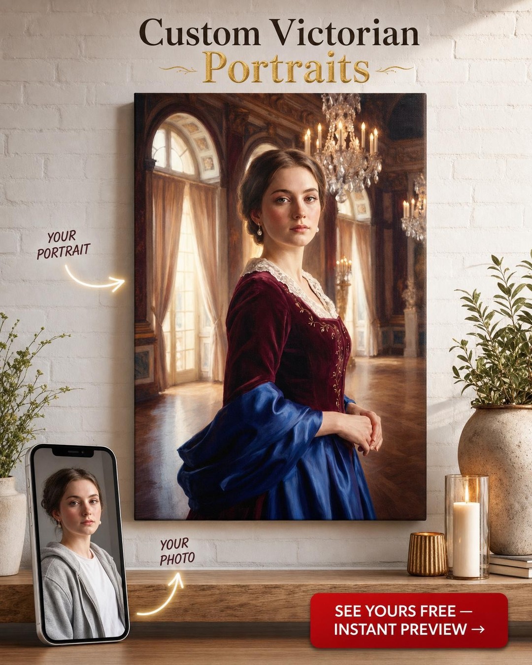 Custom Baroque Portrait for Her