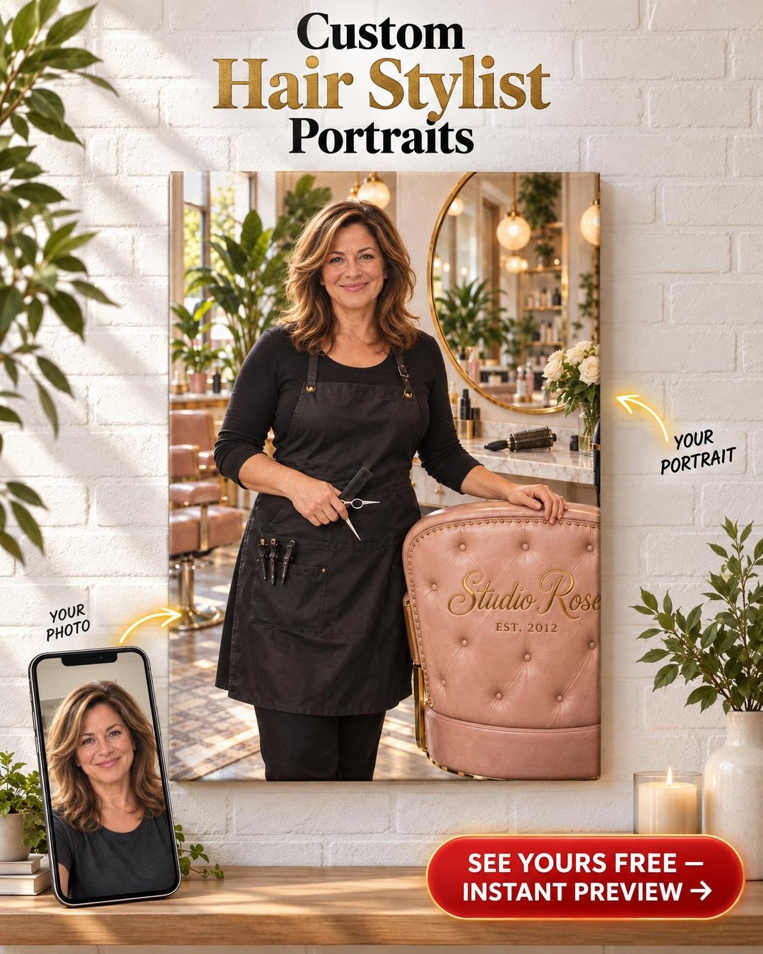 Hairstylist Custom Portrait from Photo | Personalized Salon Portrait Gift