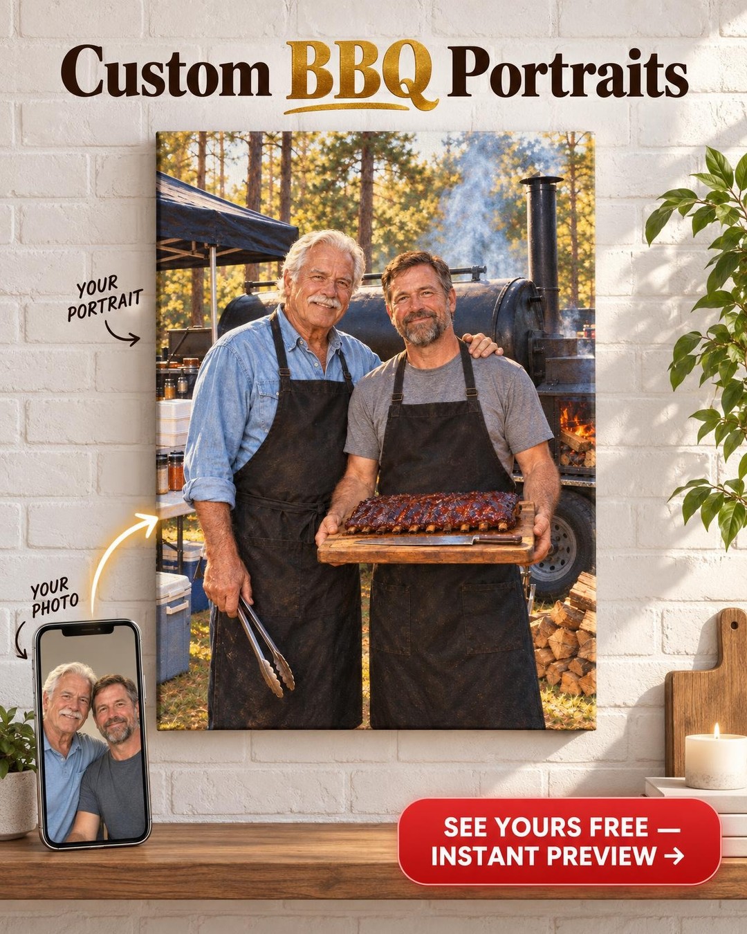 Father and Son Pit Crew Custom Portrait from Photo | Personalized BBQ Pitmaster Gift