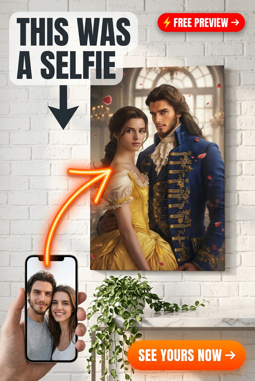 Custom Baroque Couple Portrait — Romantic Royal Canvas from Photo