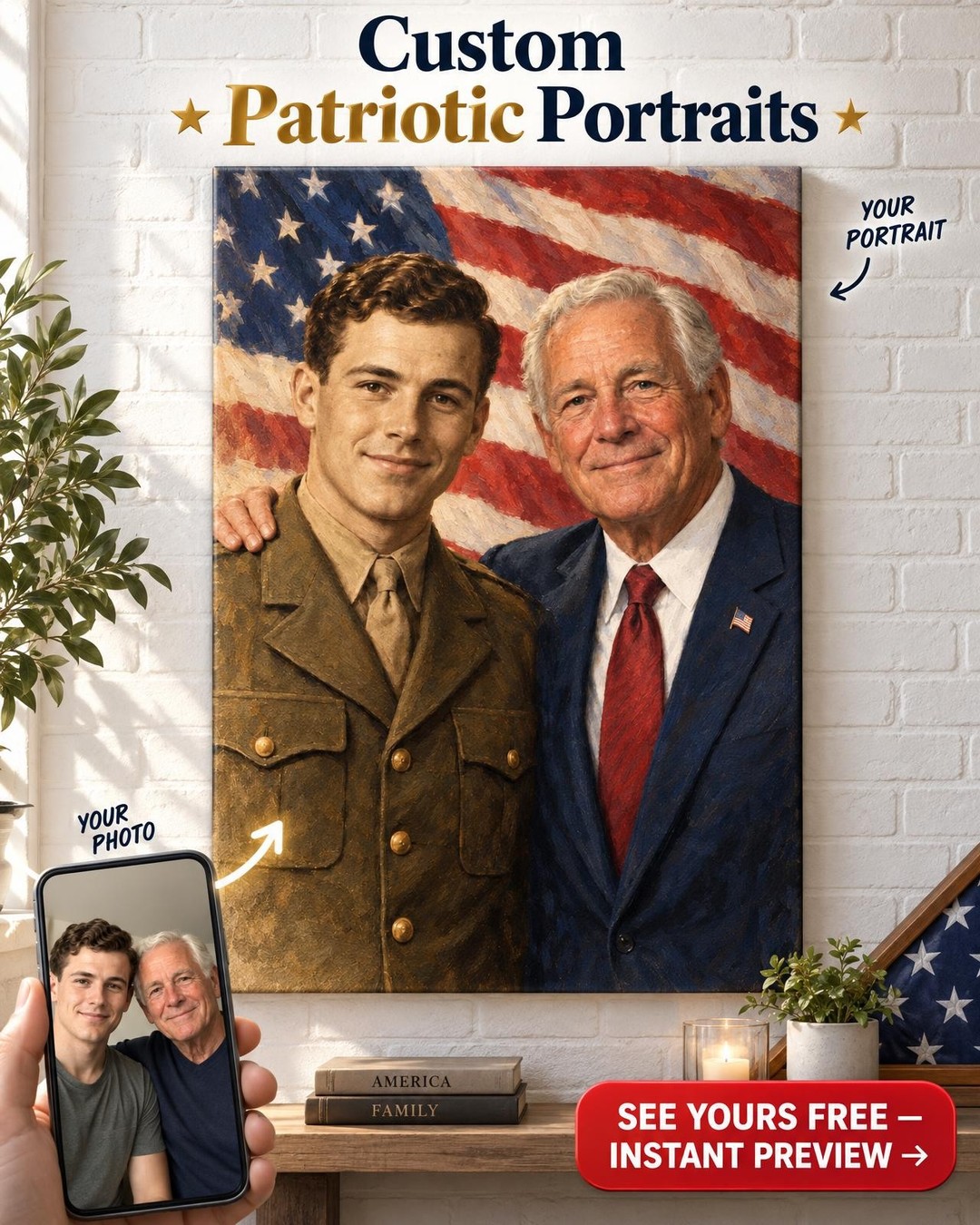 Then and Now Veteran Custom Portrait from Photo