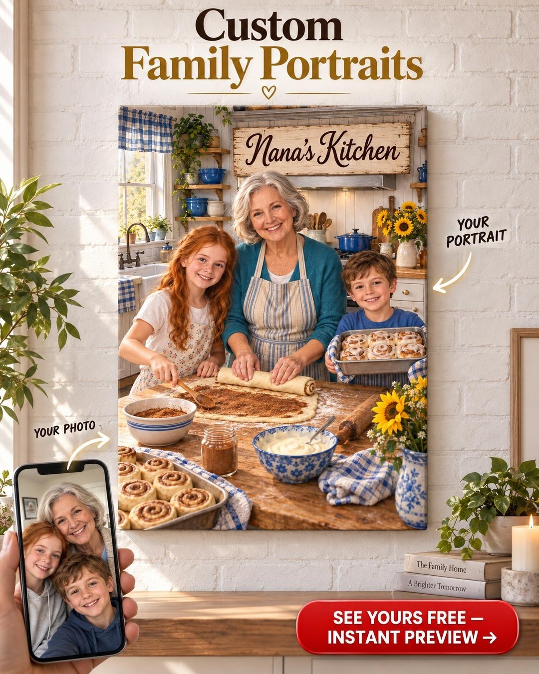 Nana's Kitchen Custom Portrait from Photo | Personalized Grandma Kitchen Gift
