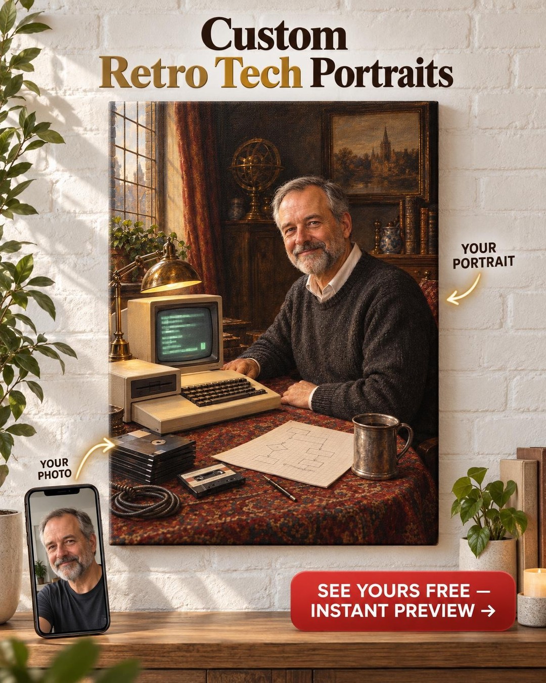 The Old Master Custom Portrait from Photo | Personalized First Computer Portrait Gift