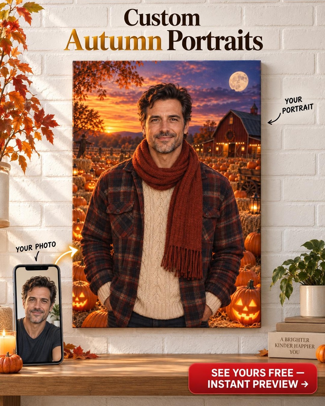 Pumpkin Patch at Dusk Custom Portrait from Photo | Personalized For Him Gift