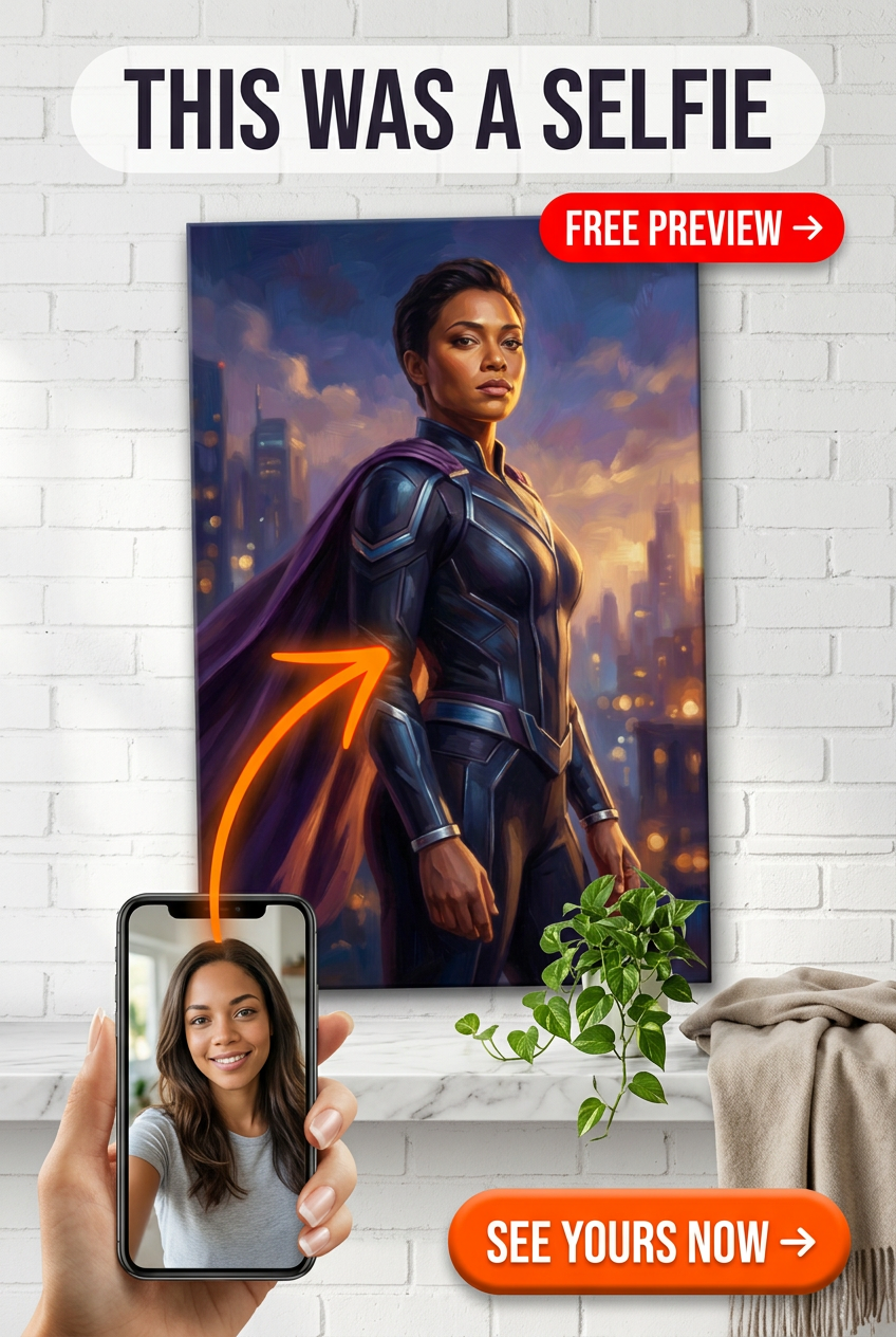 Custom Superhero Woman Portrait — Regal Power Canvas