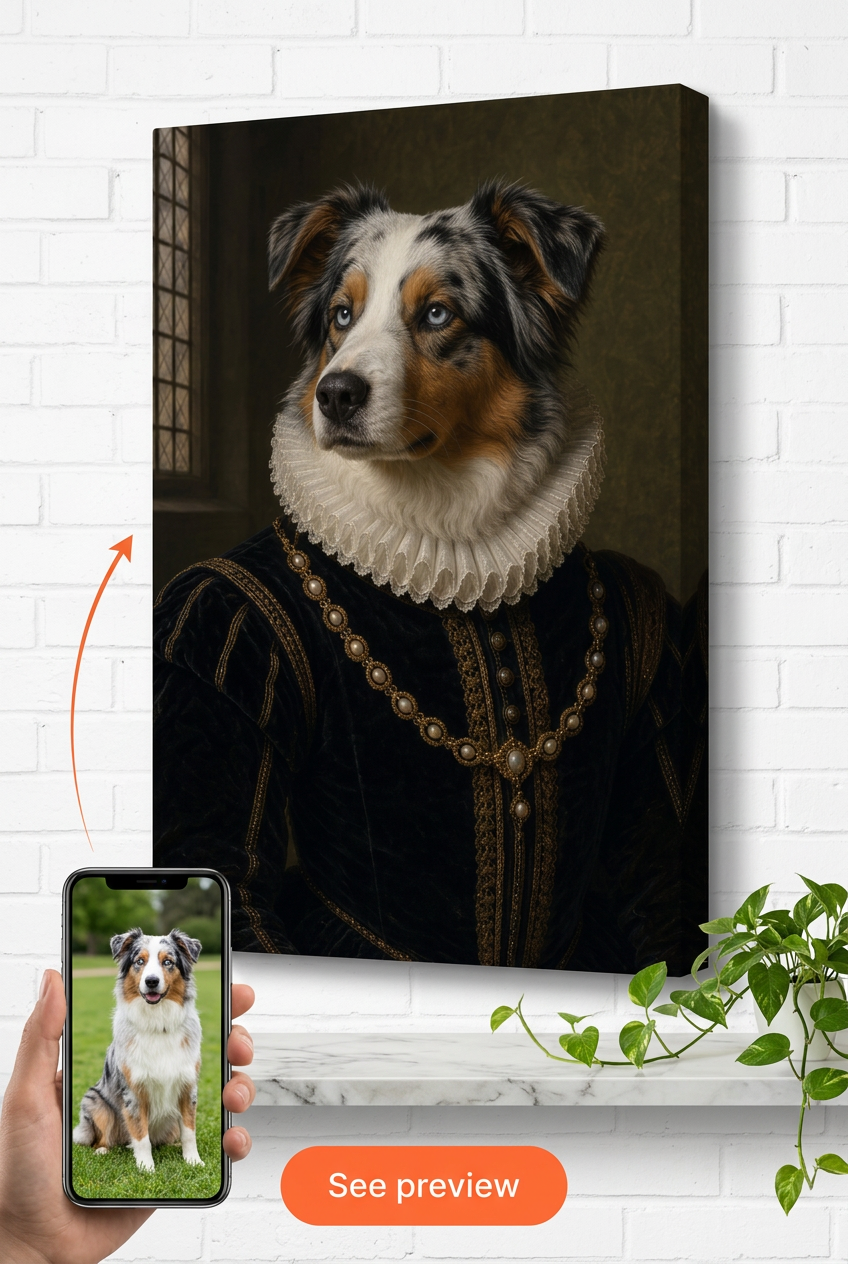 Custom Renaissance Dog Portrait — Regal Pet Canvas from Photo