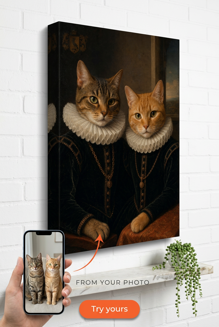 Custom Renaissance Cat Portrait — Whimsical Pet Canvas from Photo