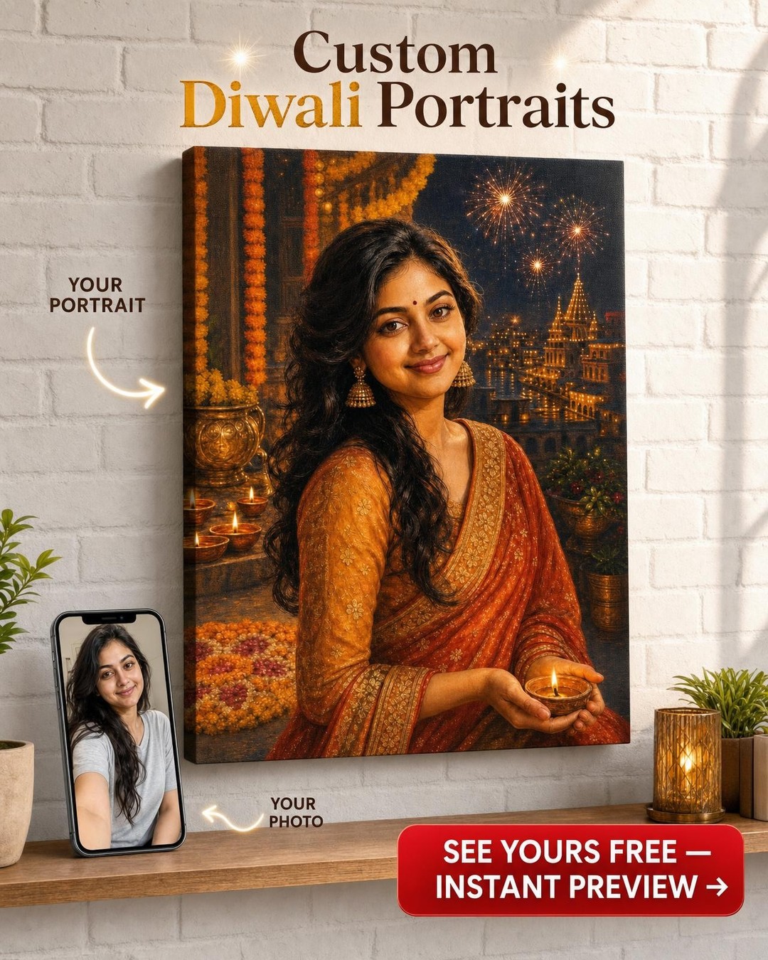 Illuminate Your Home with a Custom Fireworks Diwali Portrait