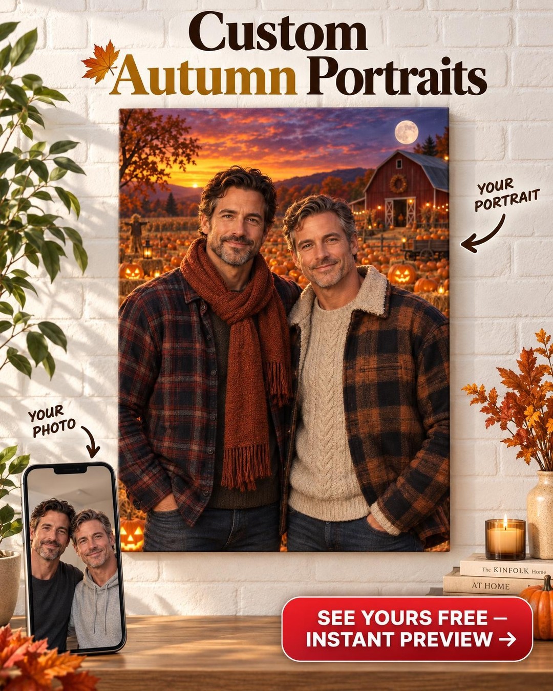 Pumpkin Patch Dusk Portrait for Two Men