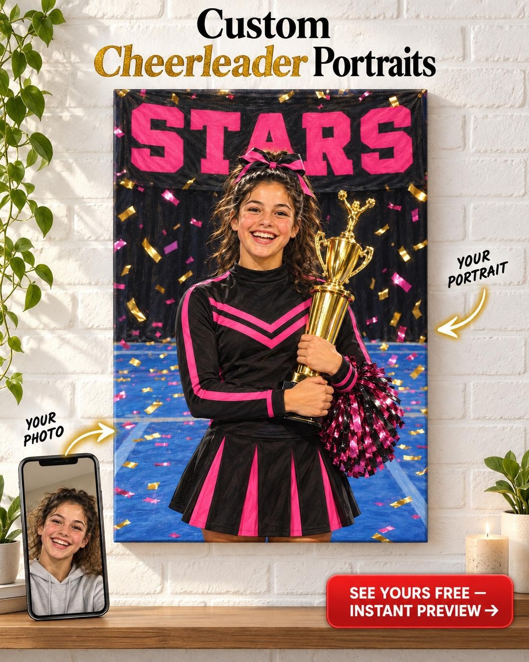 The Champion Custom Portrait from Photo | Personalized Cheer Portrait Gift