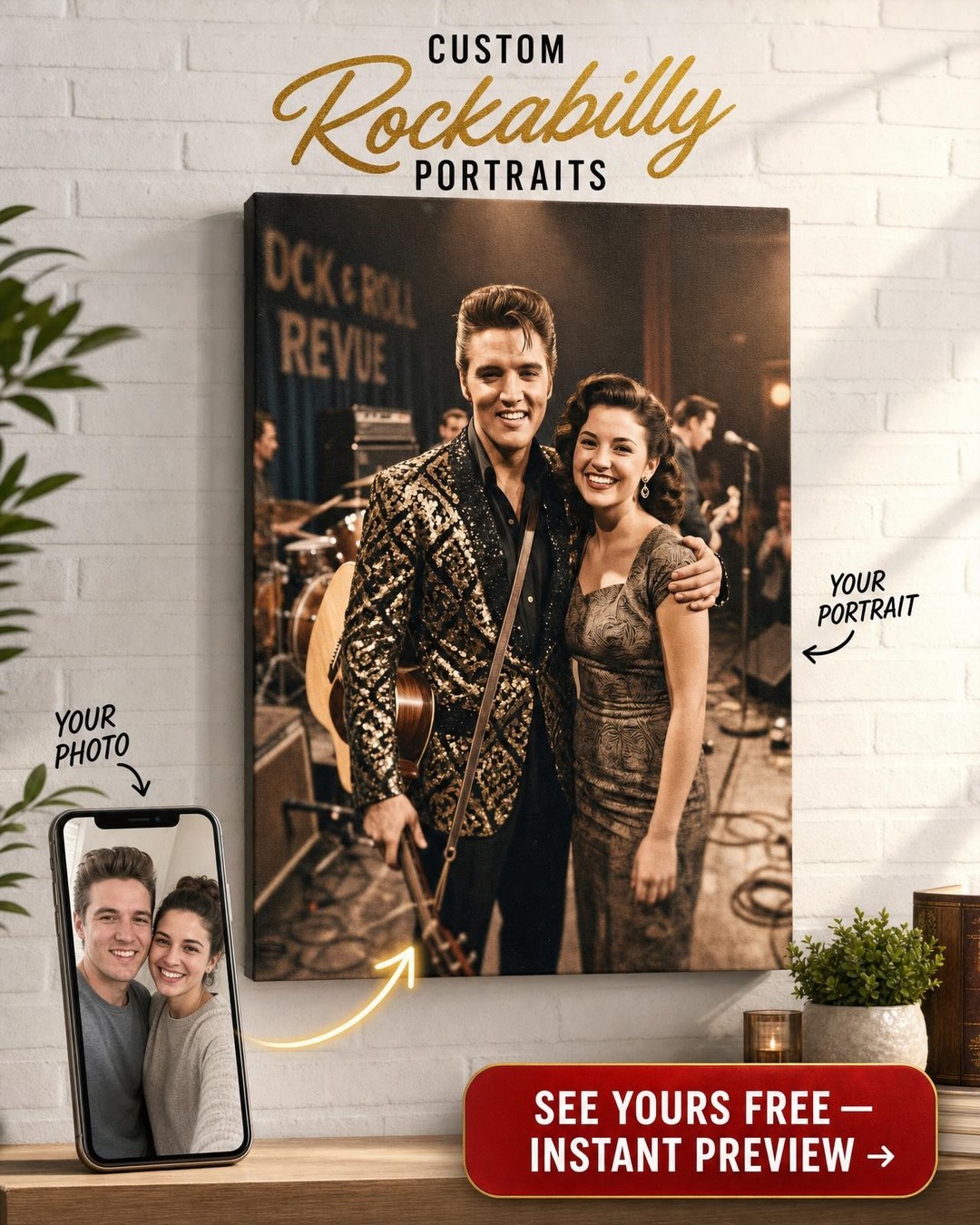 1950s Rock and Roll Revue Custom Portrait from Photo | Personalized Canvas Gift