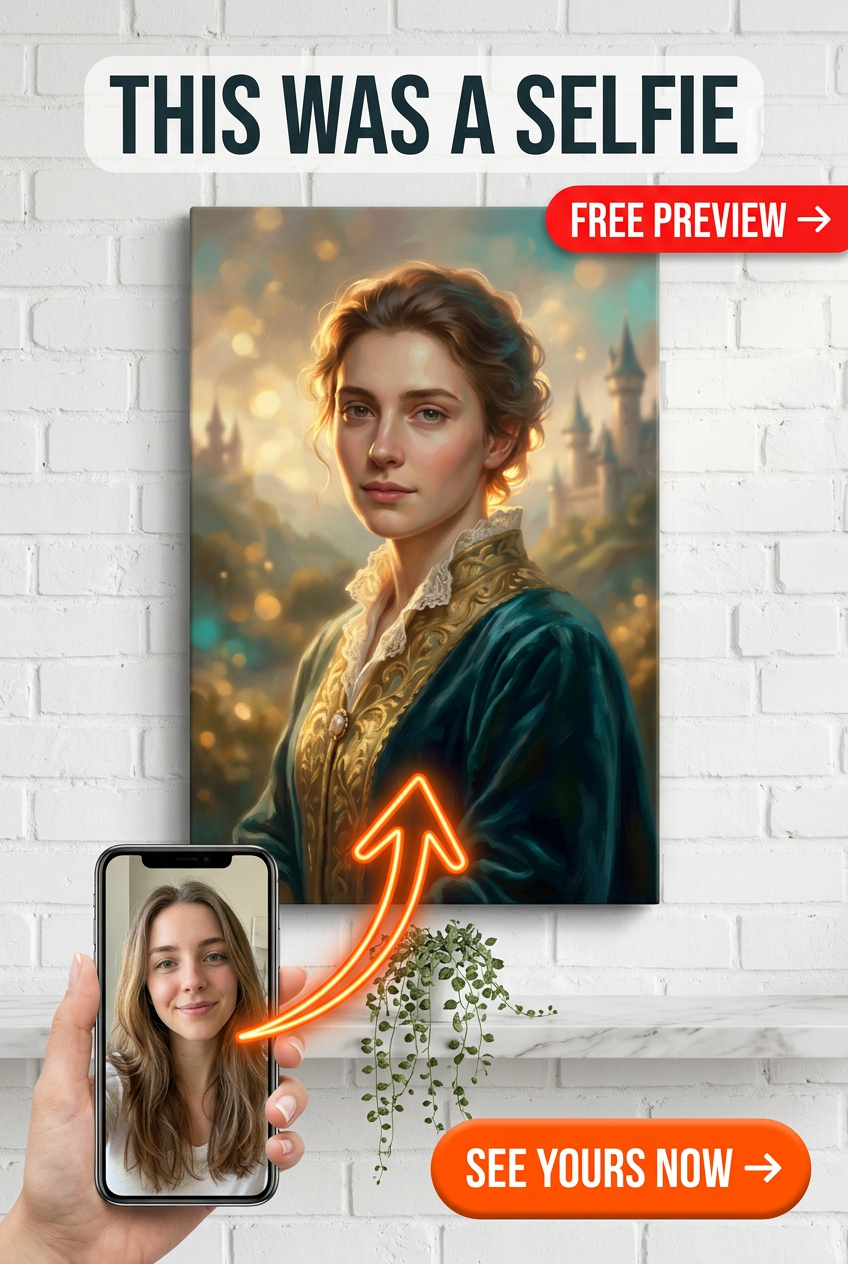Custom Renaissance Woman Portrait — Regal Castle Canvas Art