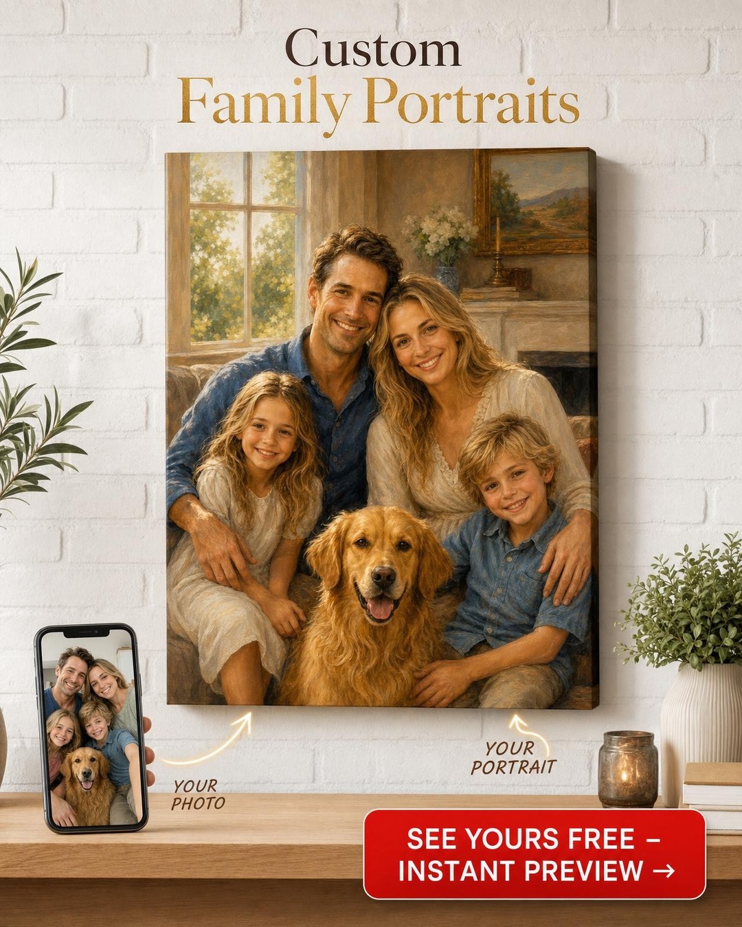 Custom Family Portrait — Serene Pet Canvas from Photo
